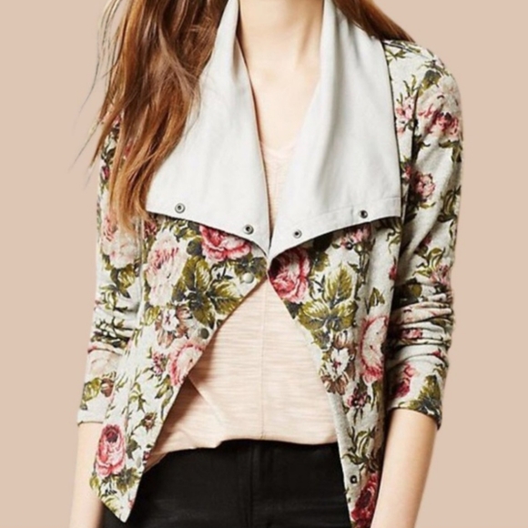 Anthropologie Jackets & Blazers - Anthropologie Saturday Sunday Rose's Rule floral moto jacket snap closure L.g.